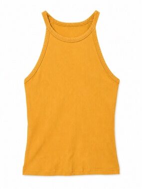 Gap Rib Halter Tank Top Gilded Gold Mustard Yellow Size S
